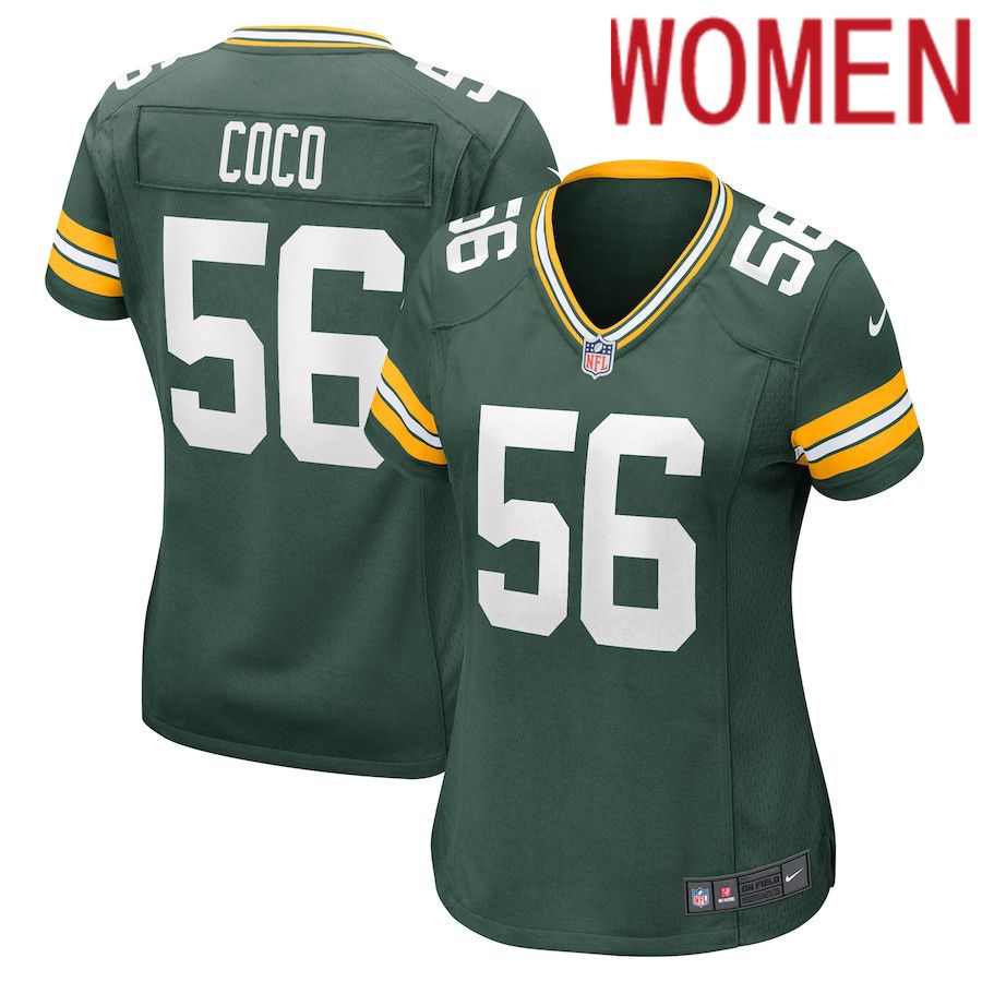 Women Green Bay Packers #56 Jack Coco Nike Green Game Player NFL Jersey